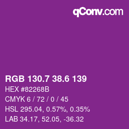 カラーコード: RGB 130.7 38.6 139 | qconv.com