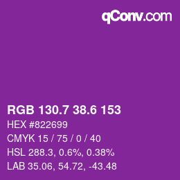 カラーコード: RGB 130.7 38.6 153 | qconv.com