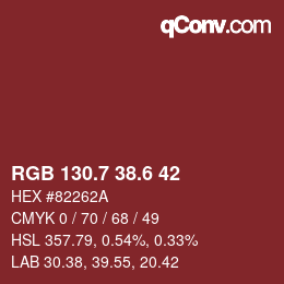 カラーコード: RGB 130.7 38.6 42 | qconv.com