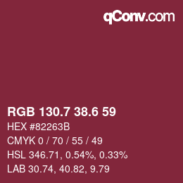 カラーコード: RGB 130.7 38.6 59 | qconv.com