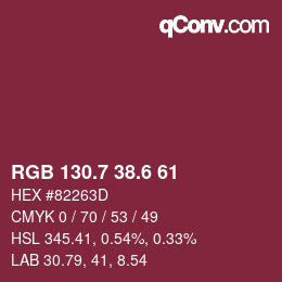カラーコード: RGB 130.7 38.6 61 | qconv.com