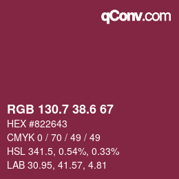 カラーコード: RGB 130.7 38.6 67 | qconv.com