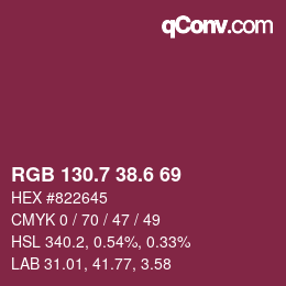 カラーコード: RGB 130.7 38.6 69 | qconv.com