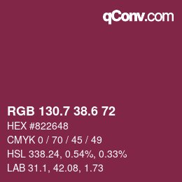 カラーコード: RGB 130.7 38.6 72 | qconv.com