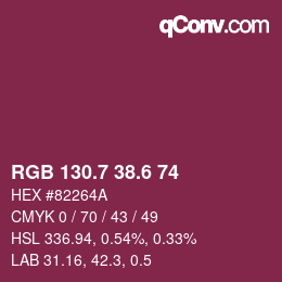 カラーコード: RGB 130.7 38.6 74 | qconv.com