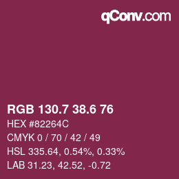 カラーコード: RGB 130.7 38.6 76 | qconv.com