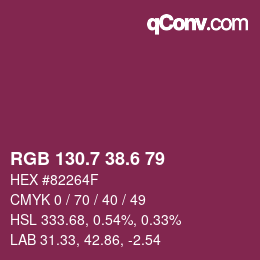 カラーコード: RGB 130.7 38.6 79 | qconv.com