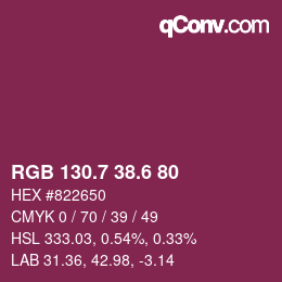カラーコード: RGB 130.7 38.6 80 | qconv.com