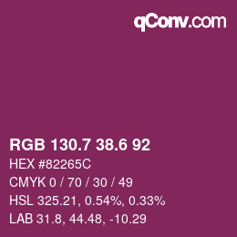 カラーコード: RGB 130.7 38.6 92 | qconv.com