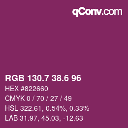 カラーコード: RGB 130.7 38.6 96 | qconv.com