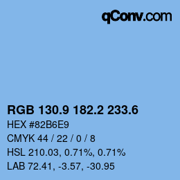 カラーコード: RGB 130.9 182.2 233.6 | qconv.com