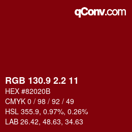 カラーコード: RGB 130.9 2.2 11 | qconv.com