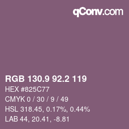 カラーコード: RGB 130.9 92.2 119 | qconv.com