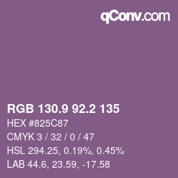 カラーコード: RGB 130.9 92.2 135 | qconv.com