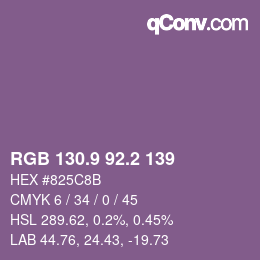 カラーコード: RGB 130.9 92.2 139 | qconv.com
