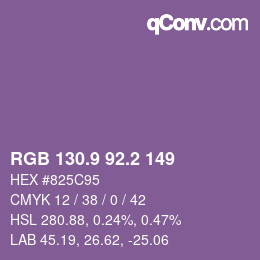 カラーコード: RGB 130.9 92.2 149 | qconv.com