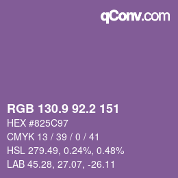 カラーコード: RGB 130.9 92.2 151 | qconv.com