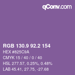 カラーコード: RGB 130.9 92.2 154 | qconv.com