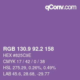 カラーコード: RGB 130.9 92.2 158 | qconv.com
