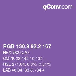 カラーコード: RGB 130.9 92.2 167 | qconv.com