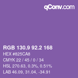 カラーコード: RGB 130.9 92.2 168 | qconv.com