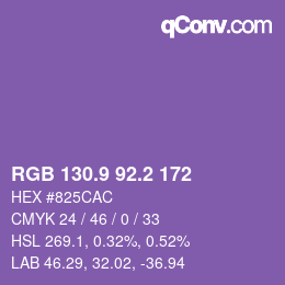 カラーコード: RGB 130.9 92.2 172 | qconv.com