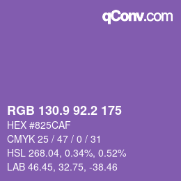 カラーコード: RGB 130.9 92.2 175 | qconv.com