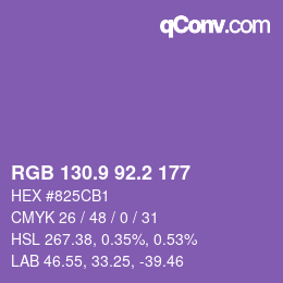 カラーコード: RGB 130.9 92.2 177 | qconv.com