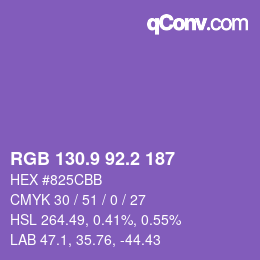 カラーコード: RGB 130.9 92.2 187 | qconv.com