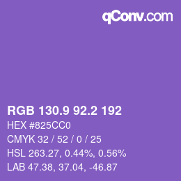 カラーコード: RGB 130.9 92.2 192 | qconv.com