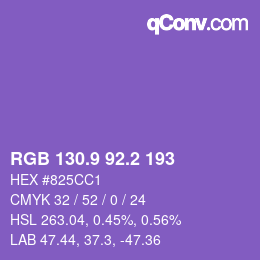 カラーコード: RGB 130.9 92.2 193 | qconv.com