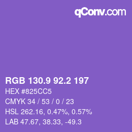 カラーコード: RGB 130.9 92.2 197 | qconv.com
