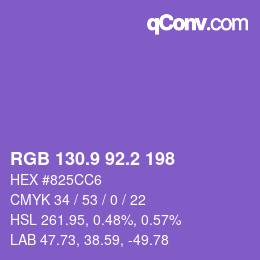 カラーコード: RGB 130.9 92.2 198 | qconv.com