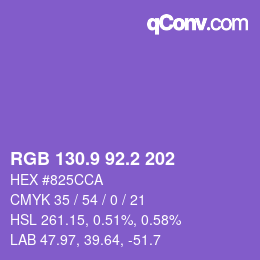 カラーコード: RGB 130.9 92.2 202 | qconv.com