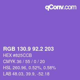 カラーコード: RGB 130.9 92.2 203 | qconv.com