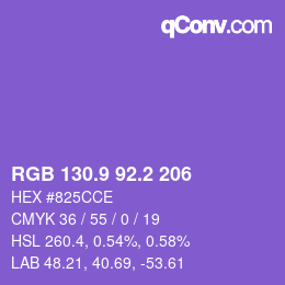 カラーコード: RGB 130.9 92.2 206 | qconv.com