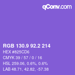 カラーコード: RGB 130.9 92.2 214 | qconv.com