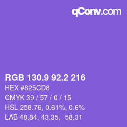 カラーコード: RGB 130.9 92.2 216 | qconv.com