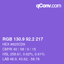 カラーコード: RGB 130.9 92.2 217 | qconv.com