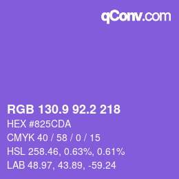 カラーコード: RGB 130.9 92.2 218 | qconv.com