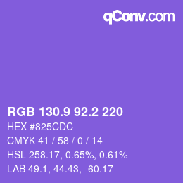 カラーコード: RGB 130.9 92.2 220 | qconv.com