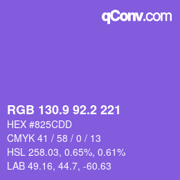 カラーコード: RGB 130.9 92.2 221 | qconv.com
