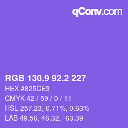 カラーコード: RGB 130.9 92.2 227 | qconv.com