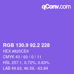カラーコード: RGB 130.9 92.2 228 | qconv.com