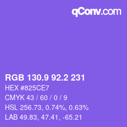 カラーコード: RGB 130.9 92.2 231 | qconv.com
