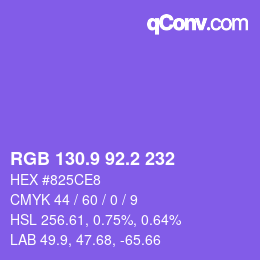 カラーコード: RGB 130.9 92.2 232 | qconv.com