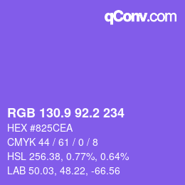 カラーコード: RGB 130.9 92.2 234 | qconv.com