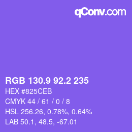 カラーコード: RGB 130.9 92.2 235 | qconv.com