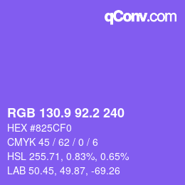 カラーコード: RGB 130.9 92.2 240 | qconv.com