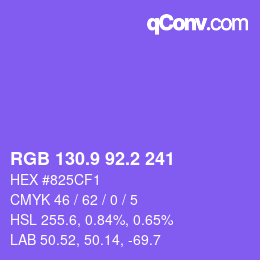 カラーコード: RGB 130.9 92.2 241 | qconv.com